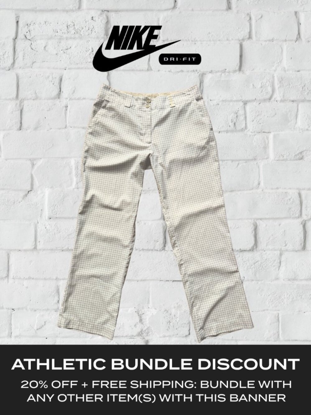 Nike Golf Dry Fit White and Beige Houndstooth Print Pants - Women's 8 Medium